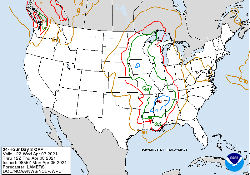 Precipitation outlook for Wednesday and Thursday